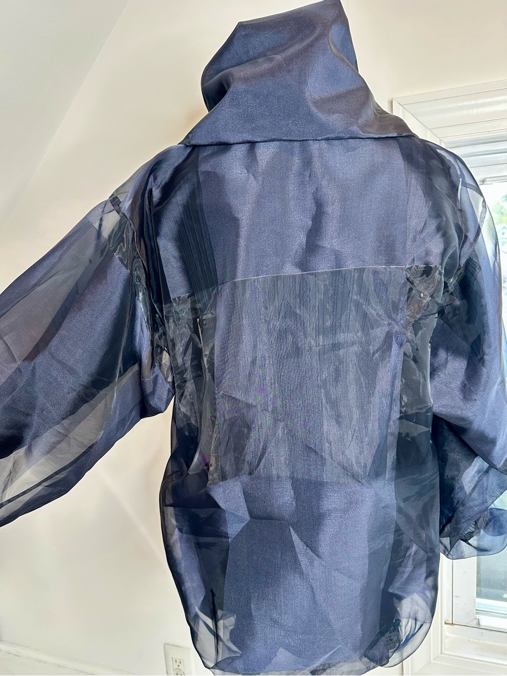 Issey Miyake Sheer Pleated Sculptural Jacket Navy Size 2 - Picture 5 of 14